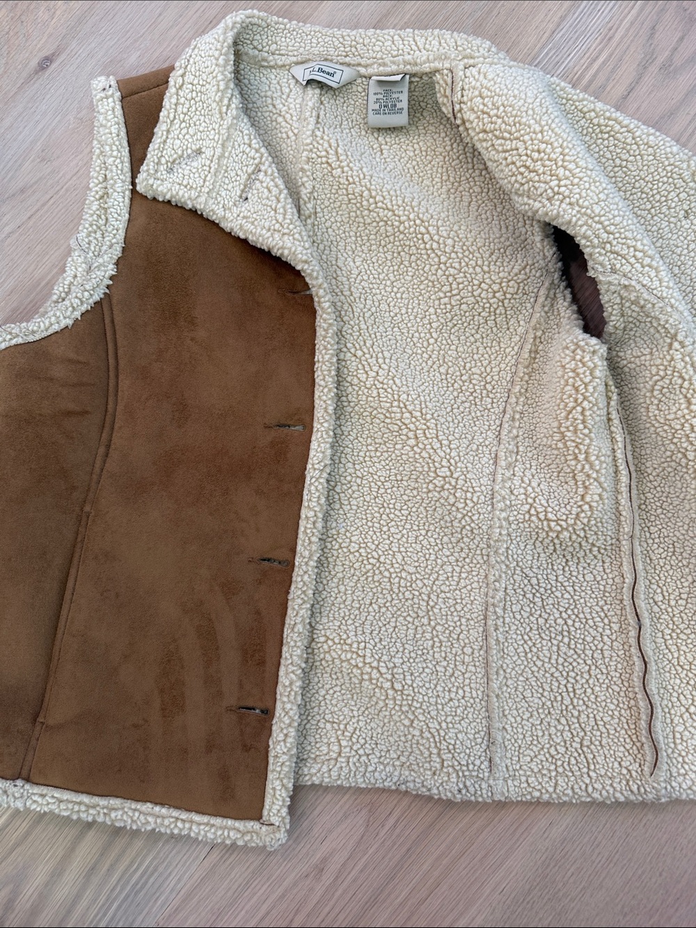 L.L. Bean Women's Brown Suede-Look Sherpa Vest - Picture 7 of 7